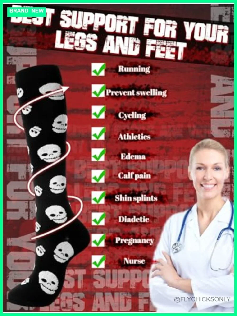 6 Pairs Halloween Compression Socks Knee High for Sports Running Flying Nurses